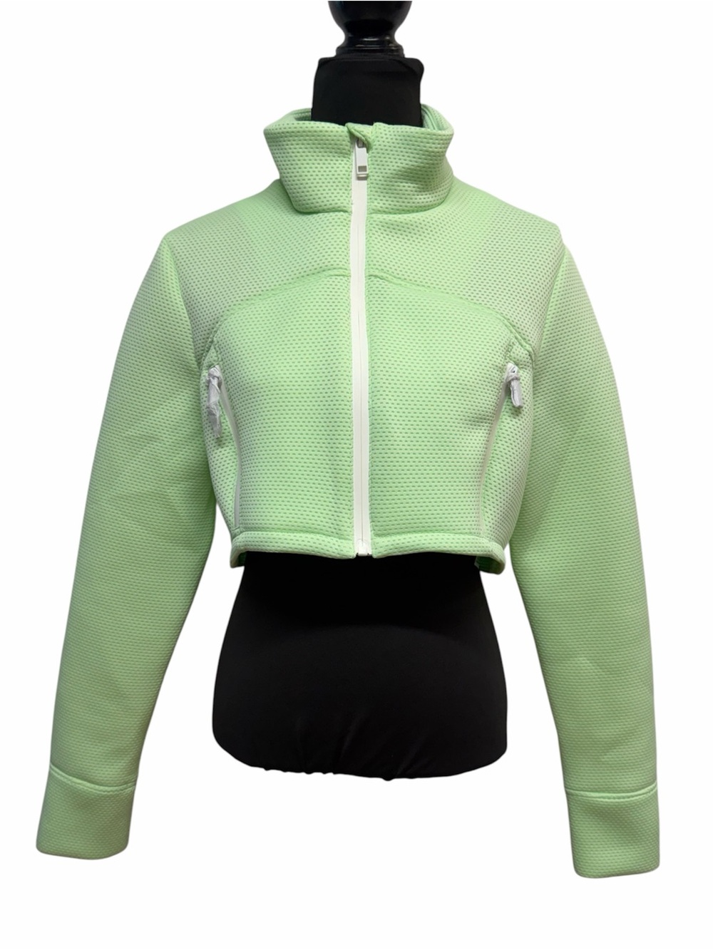Zara Women’s XXL Mint Green Cropped Textured Zip Jacket NWT High Neck Oversized